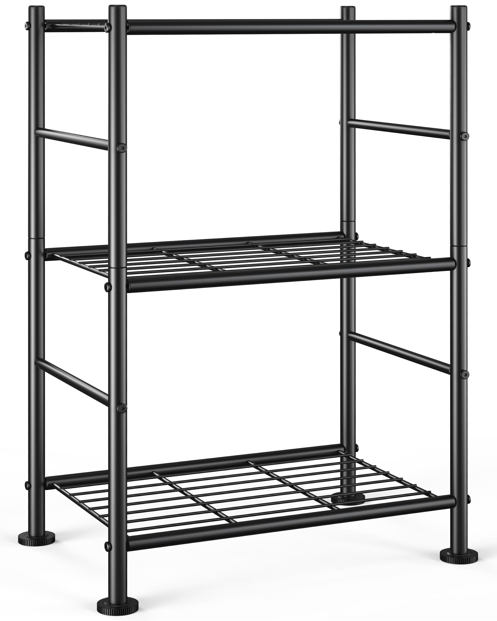 Sakugi 3-Tier Metal Storage Shelves Adjustable Feet, 18"x12"x30", Black | Sturdy