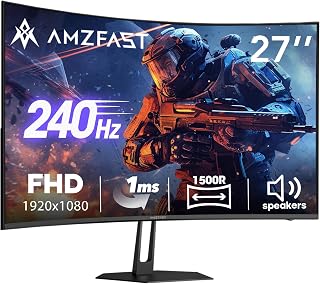Amzfast 27 inch 240Hz Curved Monitor, FHD 1080p Gaming Monitor, Built-in Speakers, FreeSync, MPRT 1ms, 130% sRGB, 4000:1, 1500R, VESA Mount, HDMI 2.0&DP 1.4, 12 Months Warranty, AMZG27C1 Pro