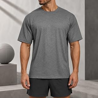 Men's Oversized Crew Neck T Shirt Loose Fit Short Sleeve Casual Basic Cotton Streetwear