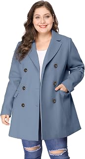 Agnes Orinda Women's Plus Size Notched Lapel Double Breasted Long Coat