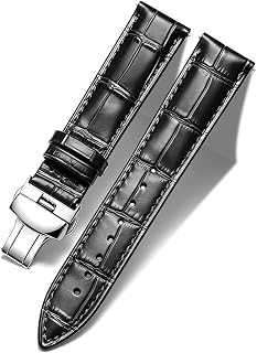 BINLUN Leather Watch Bands Replacement Alligator Pattern Watch Strap for Men Women with Silver/Gold/Rose Gold Butterfly Deployment Buckle 12mm 13mm 14mm 16mm 17mm 18mm 19mm 20mm 21mm 22mm 23mm 24mm