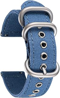 BINLUN Canvas Watch Bands Replacement Sail Cloth Cotton Fabric Watch Straps Soft Quick Release Watchbands in Black Khaki Army Green Blue with Black/Silver Buckle for Men Women 18/20/22/24mm