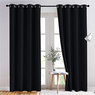 NICETOWN Blackout Curtains 2 Panels Room Darkening (52W×84L Inches,Black) | Wrinkle-free,Thermal Insulated,Soundproof,Energy Efficient,Furniture Anti-fading,Machine washable