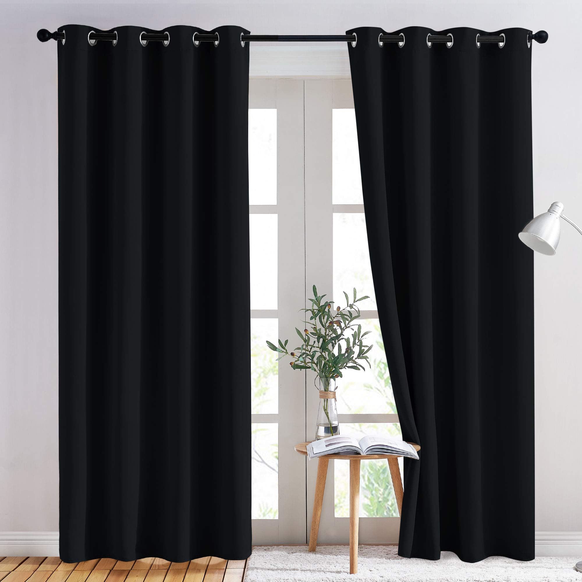 NICETOWN Blackout Curtains 2 Panels Room Darkening (52W×84L Inches,Black) | Wrin