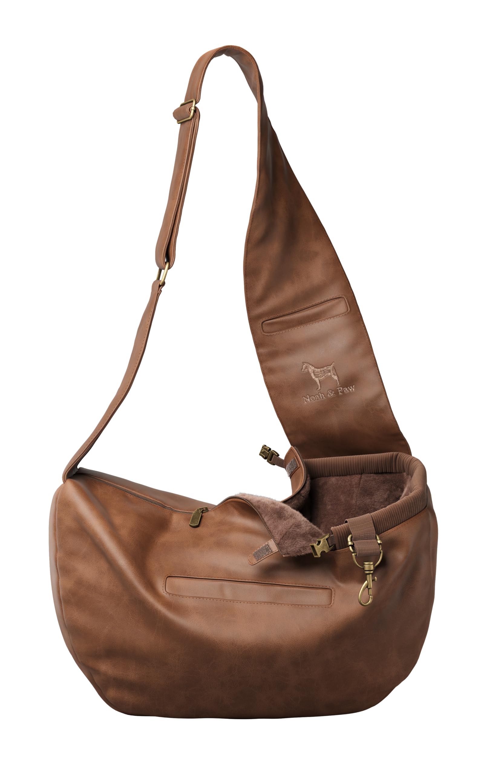 Noah & Paw Dog Sling Carrier for Dogs & Cats 3-10 lb (Faux Leather, Zipper) | Ha