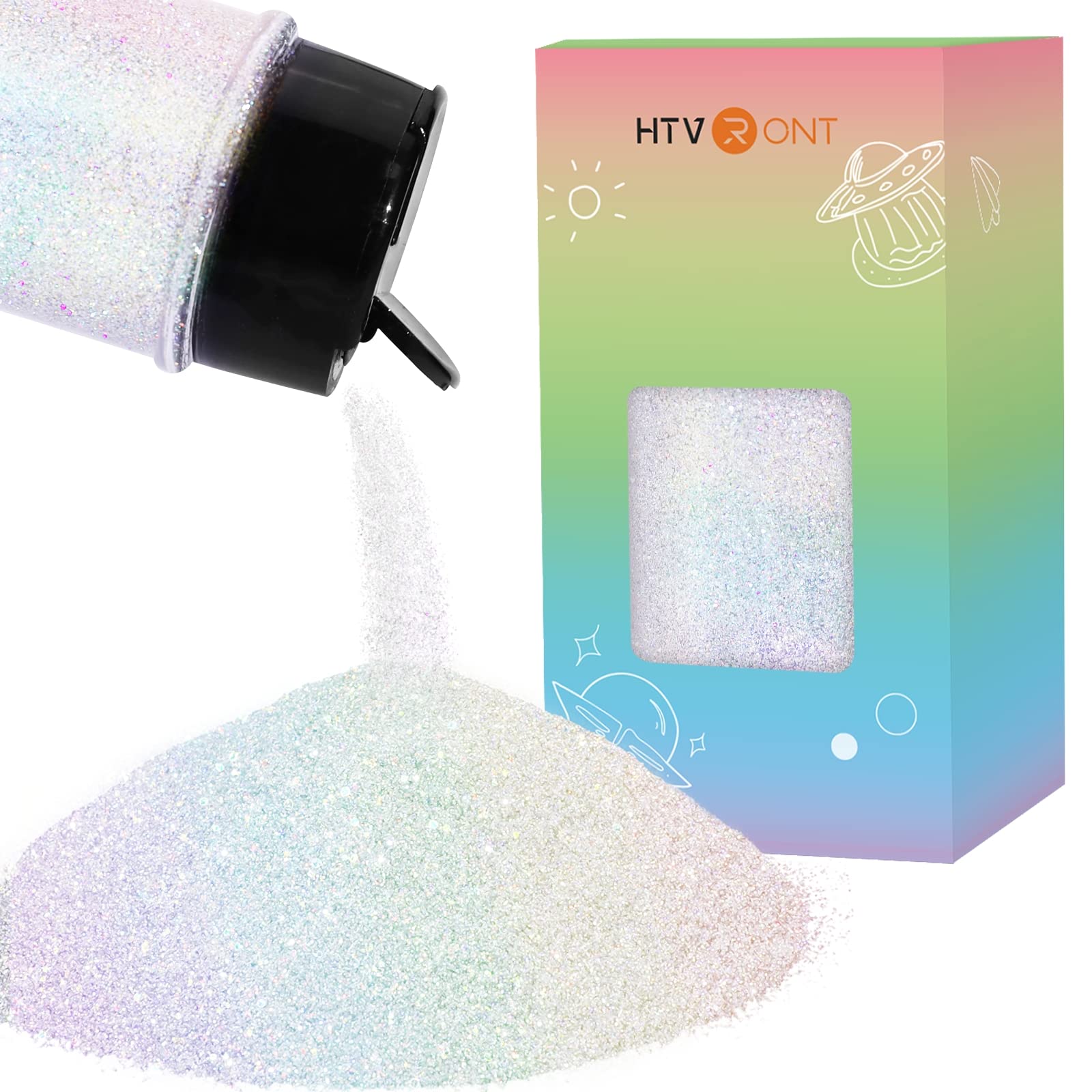 HTVRONT White Glitter for Crafts and Arts- 1.7oz/50g Fine Glitter Powder | Holog