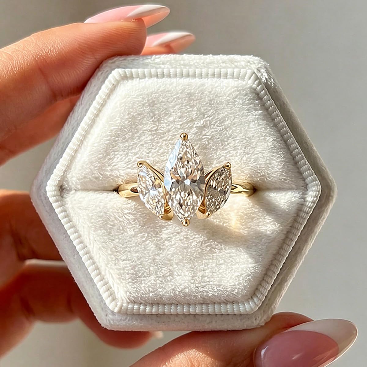 1PC Women Three Stone Marquise Cut Brilliant Ring Women Jewelry Plated Gift Dati