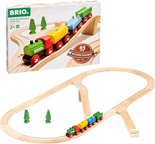 BRIO Classic 65th Anniversary Wooden Train Set - 32-Piece FSC-Certified Wood Train Set - Includes Wooden Trains, Wagons, Bridge & Tracks - Compatible with All Wooden Railways - Kids Ages 2 & Up