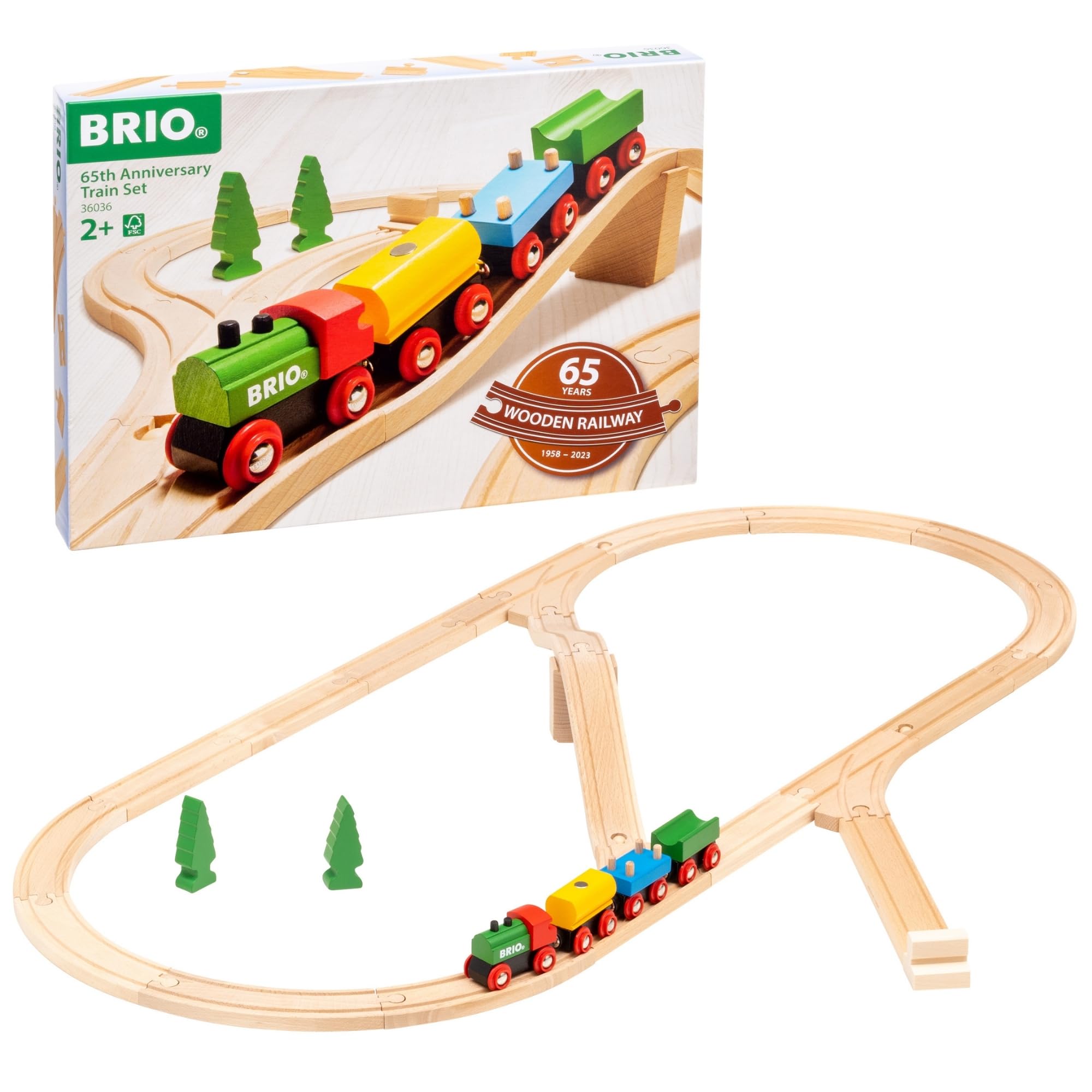 BRIO Classic 65th Anniversary Wooden Train Set - 32-Piece FSC-Certified Wood Tra