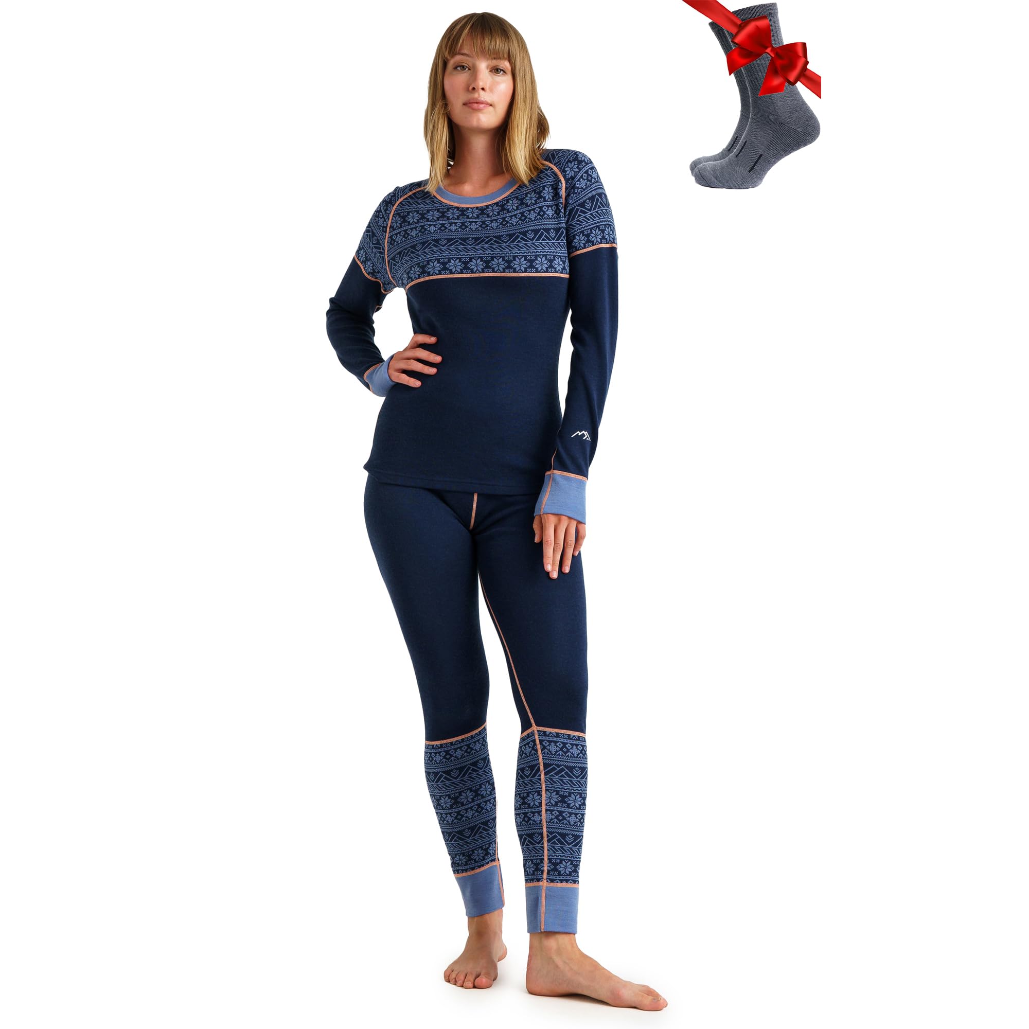 Merino.tech 100% Merino Unterwäsche Damen Set Shirt & Hose + Wandersocken