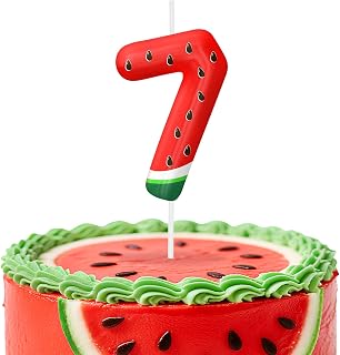 Number 7 Birthday Candles, Watermelon Candles for Birthday Decorations, 7th Candle Cake Topper for Boys Girls Party Decorations, Fruit Themed Cake Decor Supplies