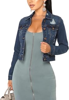 SheKiss Womens Casual Ripped Frayed Cropped Denim Jeans Jackets
