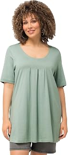 Ulla Popken Women's Plus Size T-Shirt, Pleat, A-line, Short Sleeve 796473