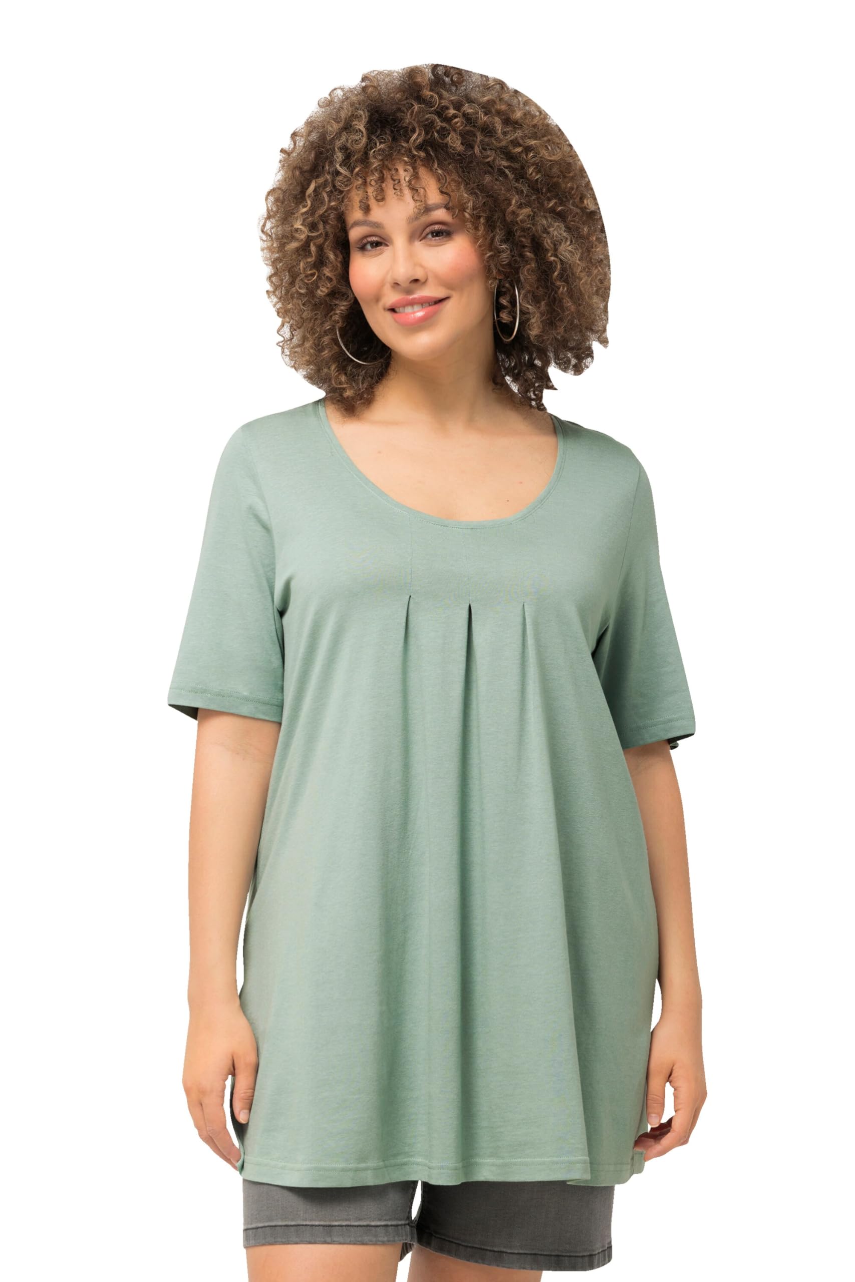 Ulla Popken Women's Plus Size T-Shirt, Pleat, A-line, Short Sleeve 796473
