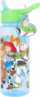 Disney Toy Story Water Bottle with Straw, 500ml Polypropylene, Blue, Buzz Lightyear Keyring Charm, Featuring Woody, Rex, Jessie, Bullseye Characters