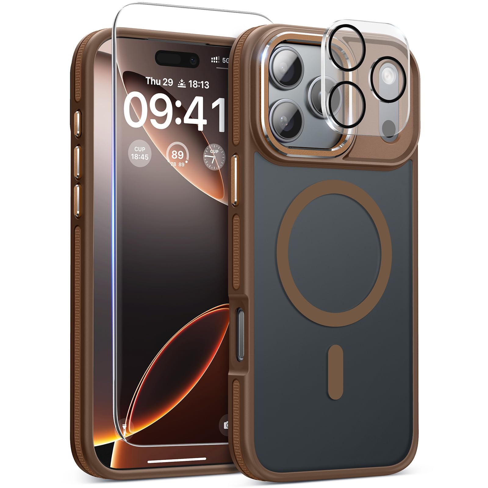 Magnetic 3 in 1 for iPhone 17 Pro Max Case, Shockproof & Bumper - Brown