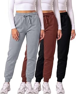 Real Essentials Women's Ladies Fleece Joggers Sweatpants (pack of 3)