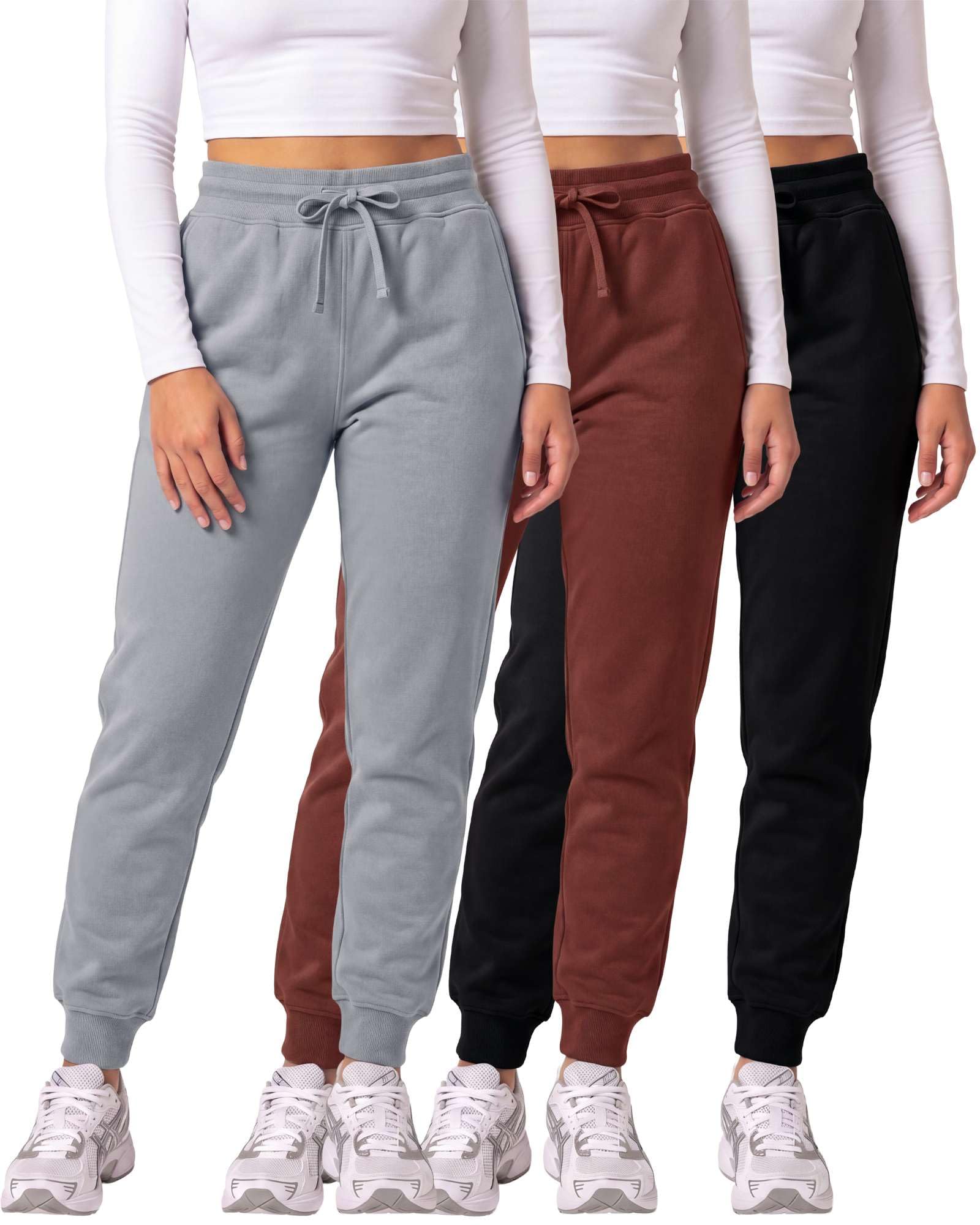 Real Essentials Women's Ladies Fleece Joggers Sweatpants (pack of 3)