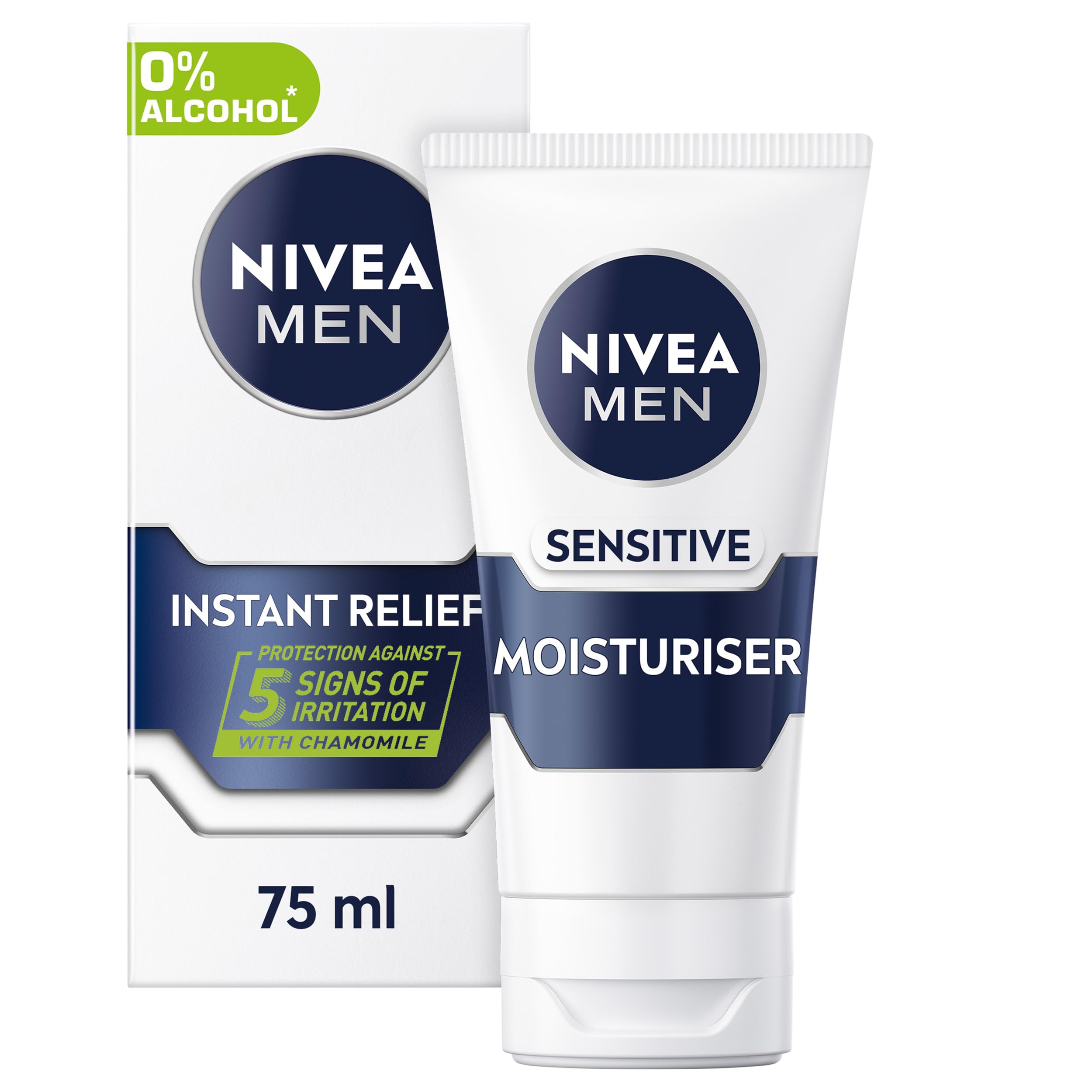 NIVEA MEN Sensitive Moisturiser Tube (75ml), Hydrating Mens Moisturiser Face Cre