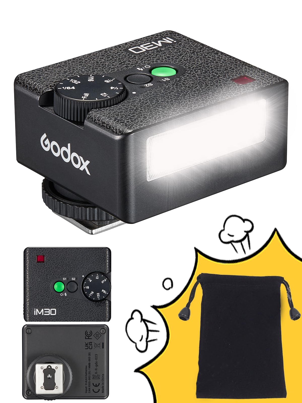 Godox Flash Godox iM30 Mini Flash - Camera Flash GN 15, 7 Power Levels, IM 30 Mi