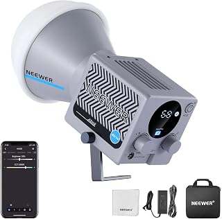 NEEWER HS60B Portable Video Light, Mini COB LED Studio Light with App Control 60W Continuous Light 60W, 2700K-6500K, PWM Dimming 0-100%, CRI97+, 12 Scenes, Cleaning Cloth for Photography and Recording