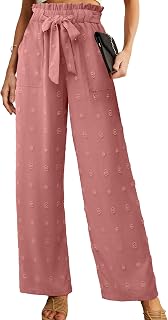 IWOLLENCE Women High Waist Palazzo Pants, Adjustable Knot Ankle Wide Leg Trousers Pockets Beach Vacation Lounge Office
