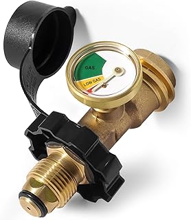 100 lb Propane Tank Adapter with Gauge, Solid Brass POL Propane Gas Gauge | POL to QCC1 / Type 1 Convert, Propane Tank Gauge Level Indicator, Old to New Connection Type, with Valve &amp; Gauge, 1 Pack
