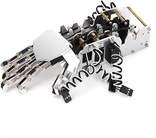 Robot Hand Kit, Advanced 5 Finger Mechanical Hand with Analog Servo Control and 11 Scale Dexterous Assembly Design for STEM Development Lab Metal Black Right Hand 1 Set