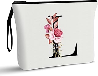 A-Z Personalized Makeup Bag, Birthday Gifts for Women Mom Bridesmaid (L) | Initial Gifts for Best Friend, Bride Girls, Cosmetic Bag