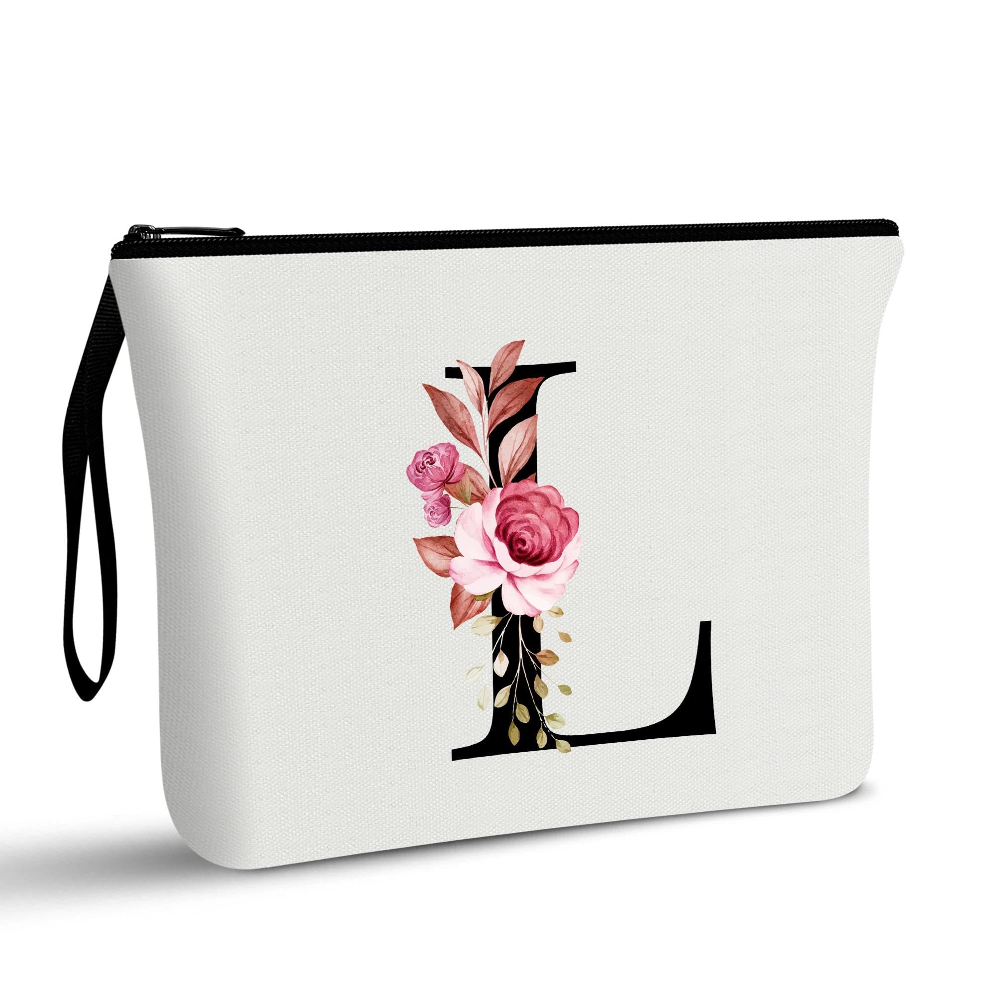 A-Z Personalized Makeup Bag, Birthday Gifts for Women Mom Bridesmaid (L) | Initi