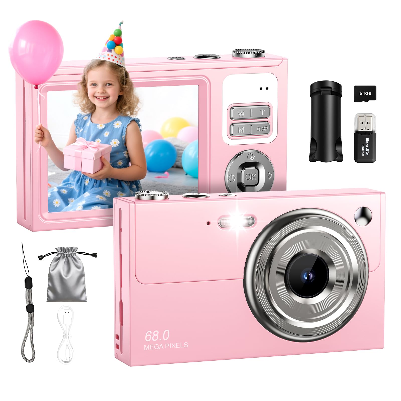 Digital Camera for Kids & Beginners 64GB SD Point and Shoot Digital Cameras | Co