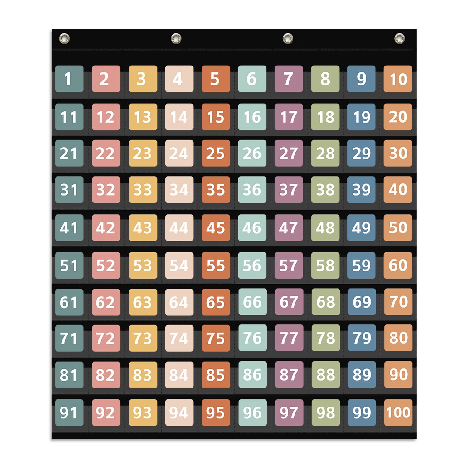 ANCOMEDO Hundred Pocket Chart with 100 Pockets and 150 Pieces Boho Double-Sided 