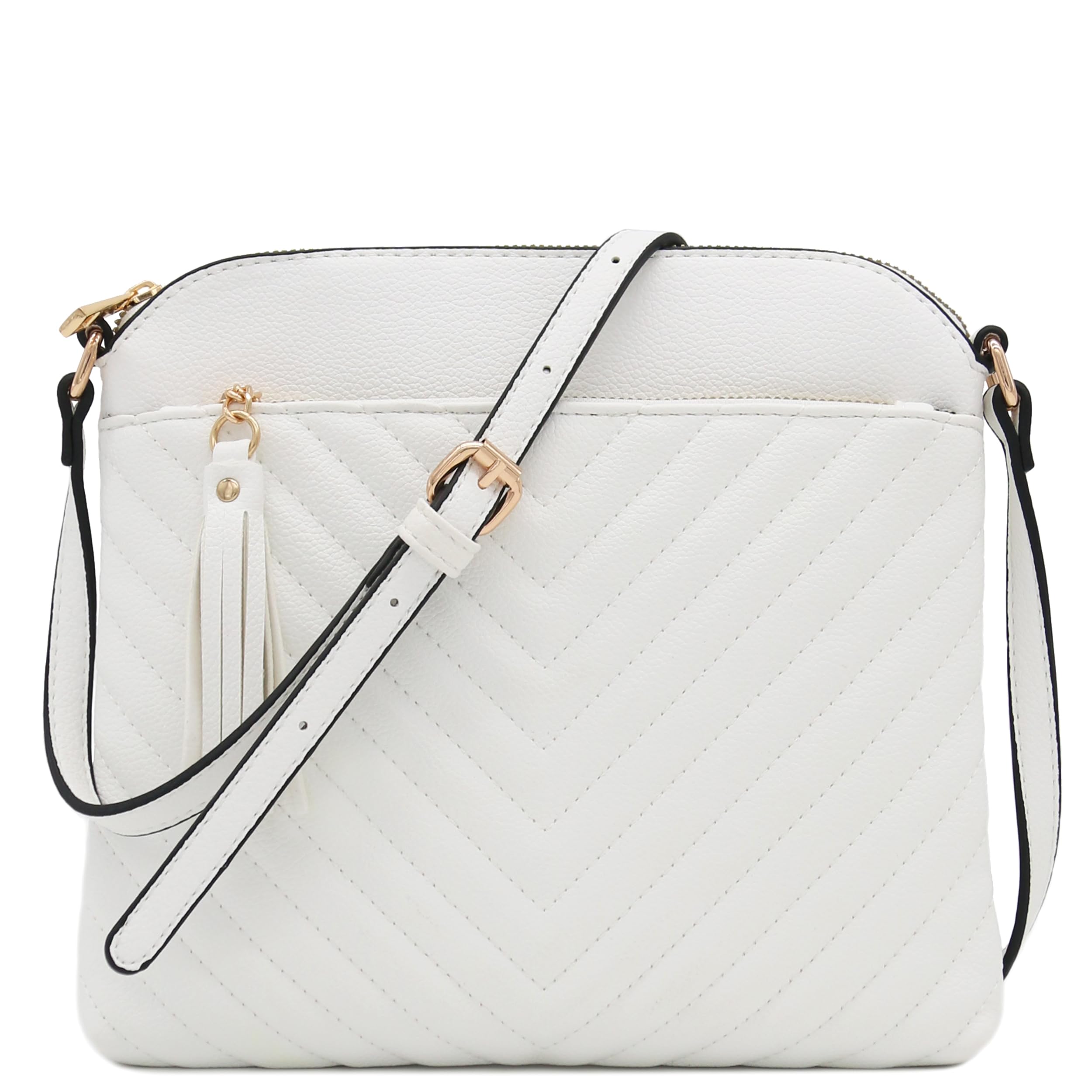 FashionPuzzle Chevron Medium Quilted Tassel Crossbody Bag