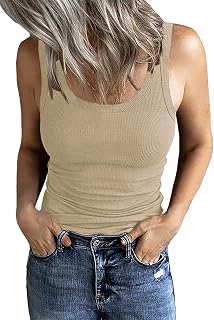 GEMBERA Women's Ribbed Scoop Neck Tank Tops Basic Fitted Tee
