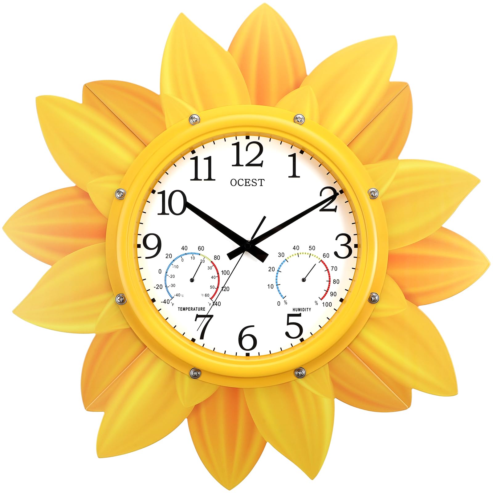 24-Inch Waterproof Sunflower Outdoor Clock with Thermometer & Hygrometer | Silen