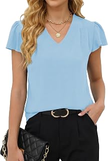 Gleeneat Blusas de trabajo casuales de negocios para mujer, blusas de vestir casuales de vestir de manga corta con vuelo, camisas de verano de moda 2026