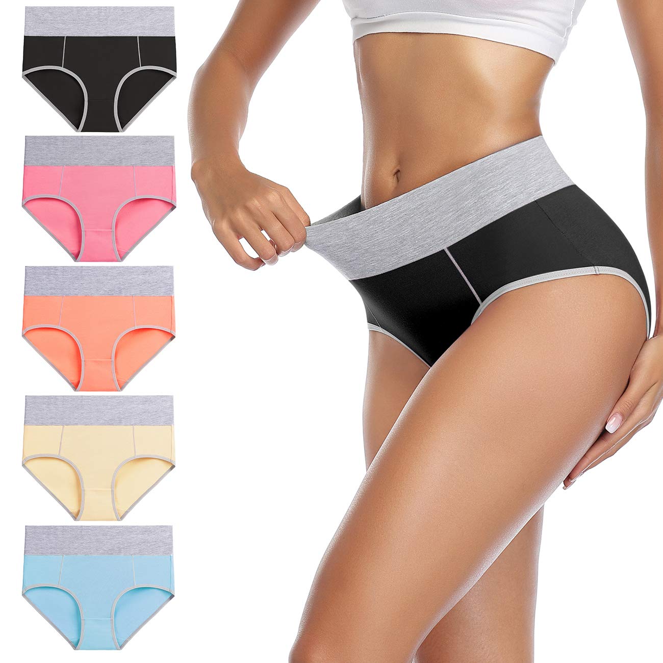 wirarpa 5 Pack Women's Cotton High Waist Stretch Briefs