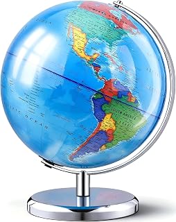 TTKTK World Globe with Stainless steel Stand Rotating Earth Spinning Globe for Kids Geography Classroom Education or Decorations (8 Inch Blue)
