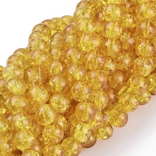 About 100pcs Round Clear Crackle Glass Beads 8mm Yellow Crystal Loose Beads Handmade Loose Beads for Jewelry Making Bulk for Necklace Bracelet Earrings and
