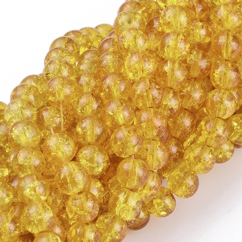About 100pcs Round Clear Crackle Glass Beads 8mm Yellow Crystal Loose Beads Hand