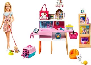 Barbie Doll (11.5-in Blonde) and Pet Boutique Playset | with 4 Pets, Color-Change Grooming Feature and Accessories, Great Gift for 3 to 7 Year Olds
