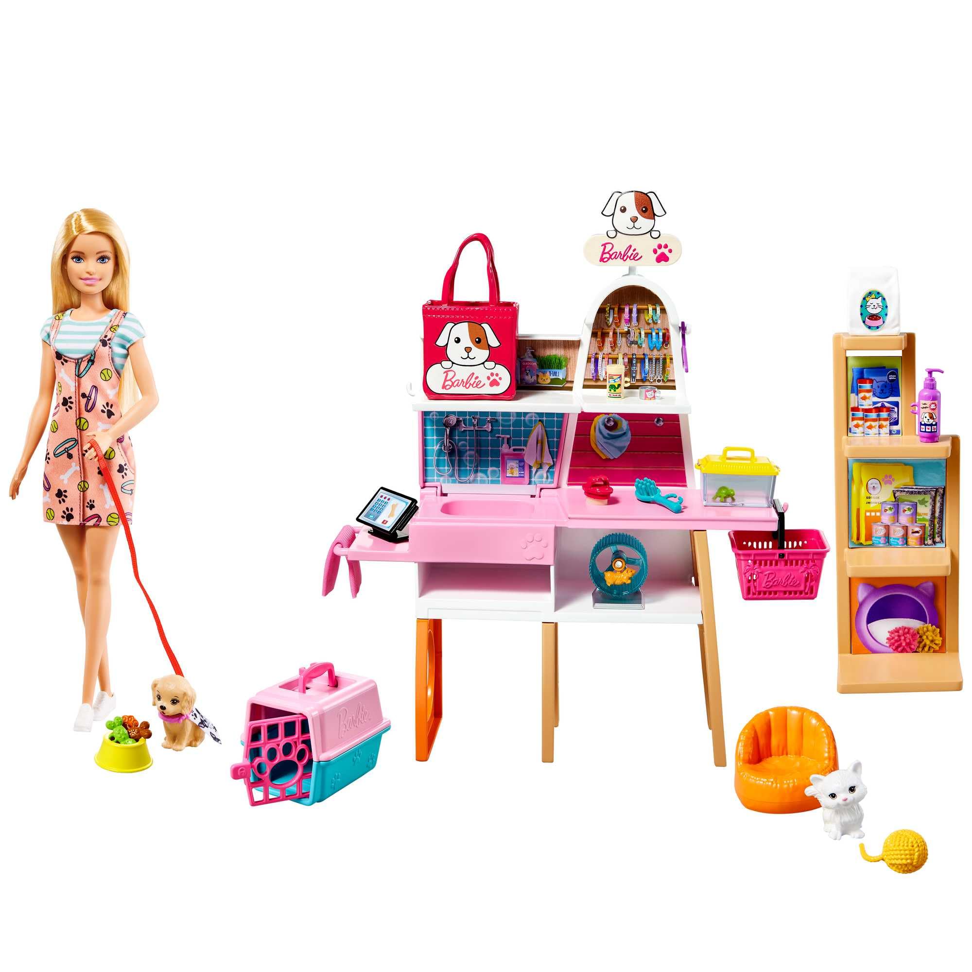 Barbie Doll (11.5-in Blonde) and Pet Boutique Playset | with 4 Pets, Color-Chang