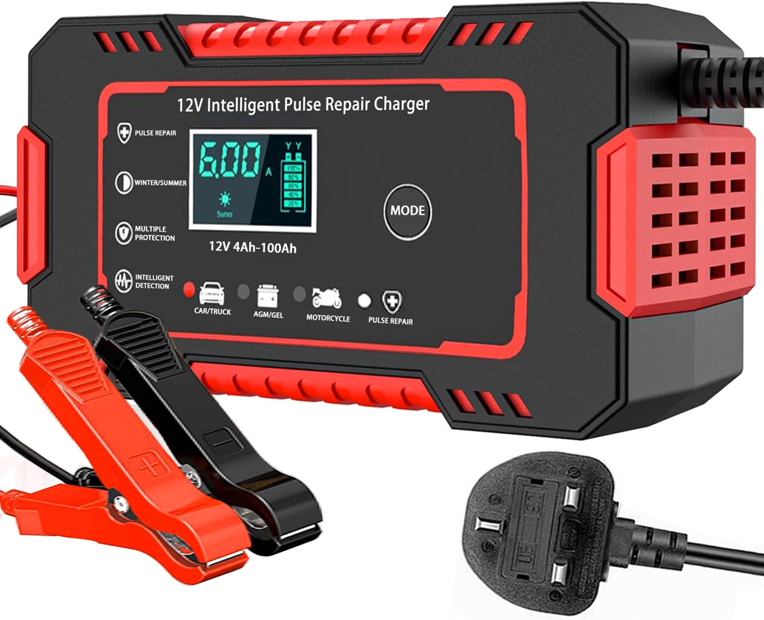 12V/6Amp Car Battery Charger, Smart Fully Automatic Battery Charger with Tempera