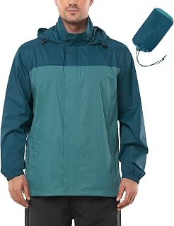 Outdoor Ventures Men's Lightweight Rain Jacket Waterproof Waterproof Hooded Active Windbreaker Outdoor Jacket