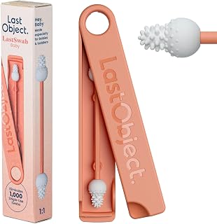 LastSwab Baby Reusable Silicone Cotton Buds - Soft Ear & Nose Cleaner for Newborns & Infants - Washable, BPA Free, Zero Waste, Case - Peach