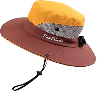 PESAAT Women Men Fishing Hat Summer Sun Hats for Women UV Protection Wide Brim Bucket Hats with Ponytail-Hole