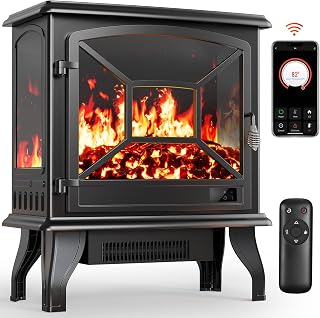 Silonn Electric Fireplace Heater, Quick Heating Portable Fireplace with App & Remote,24″ Electric Corner Fireplace Low Noise with 5 Brightness Levels,Temp Control & Timer for Living Room,Bedroom,Black