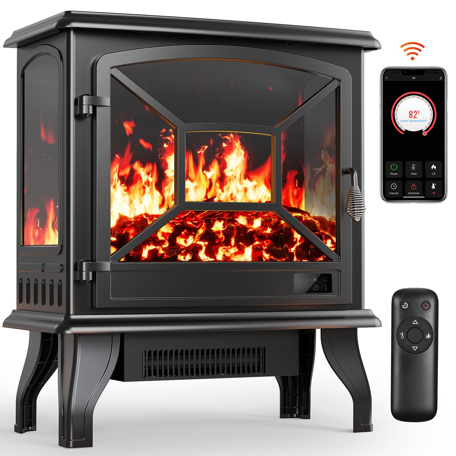 Silonn Electric Fireplace Heater, Quick Heating Portable Fireplace with App & Re