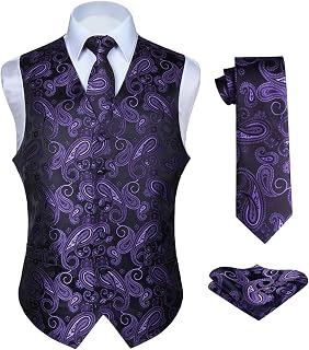 HISDERN Mens Classic Floral Paisley Floral Pocket Square Jacquard Vest