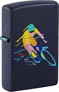Zippo Windproof Lighter - Cyclist, Navy Matte, Colour Image (2 Sideds) - Refillable - Reusable - Windproof Design - Gift Box - Made in USA